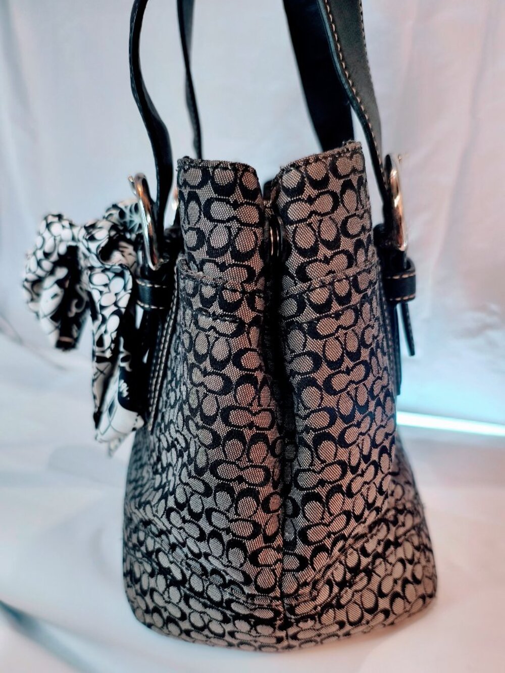 COACH Soho Signature Small Black Gray Canvas Satchel, Style F12310 - Picture 3 of 15